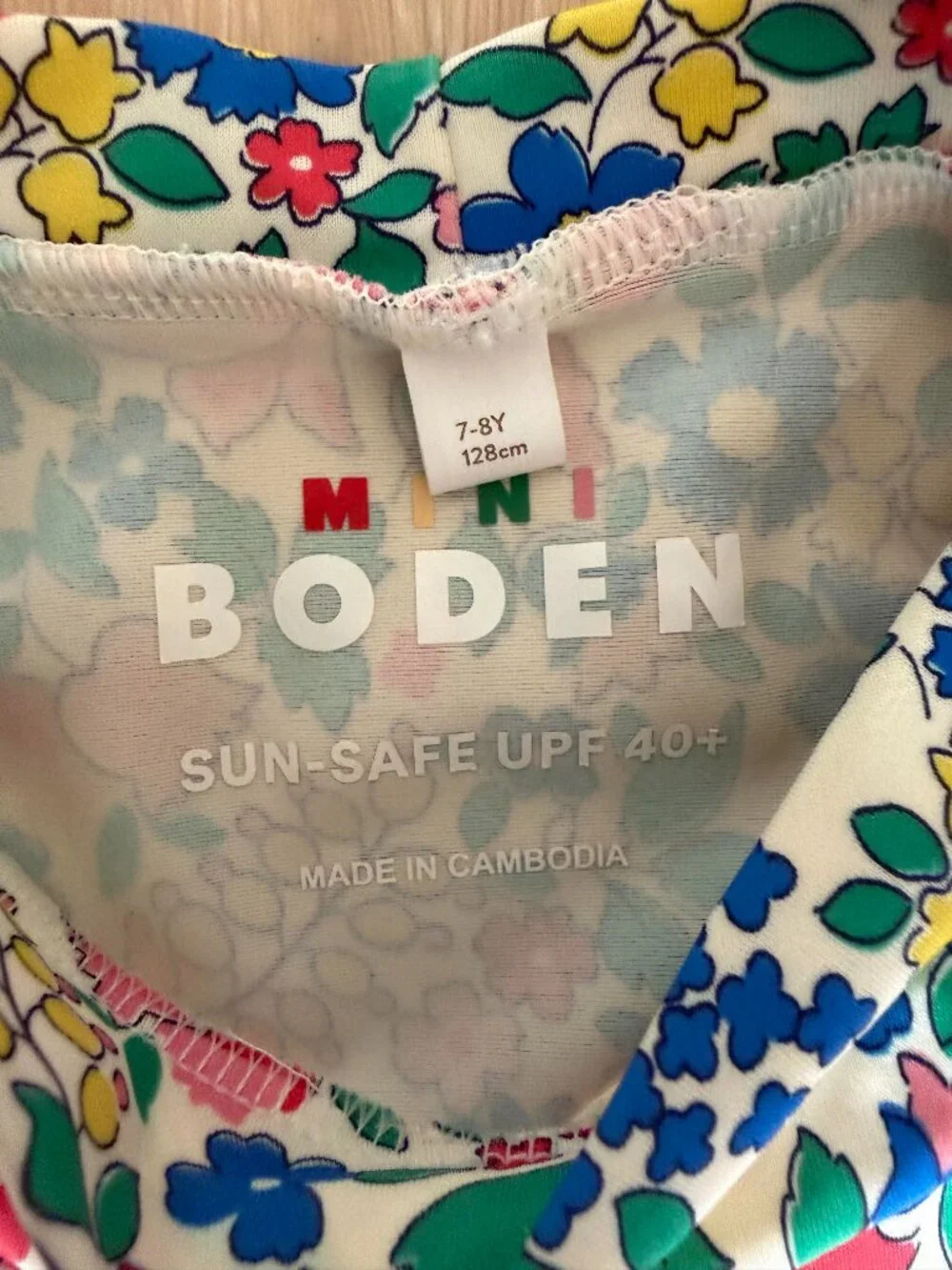 Mini Boden Floral Long Sleeve Rash Guard Set Swimwear Beach Blue Yellow - 7-8Y